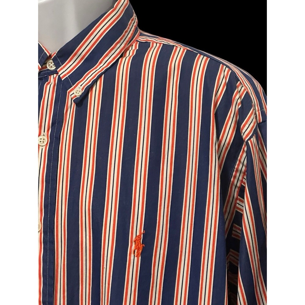 Ralph Lauren Men Shirt Button Down‎ Blue Multi Stripe Orange Pony XL 17 34/35